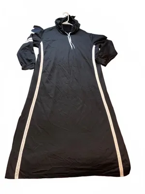 Black Drawstring Hoodie Maxi Dress White Contrast Racing Stripes 54”L thumbnail 3