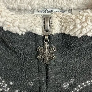 Croft Barrow Size Large Gray Snowflake Embroidered Fleece‎ Zip Front Vest thumbnail 3