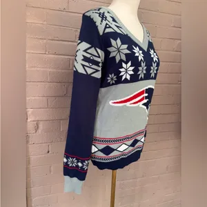 NFL V-Neck New England patriots fair isle sweater Sweater Blue and Gray small thumbnail 2