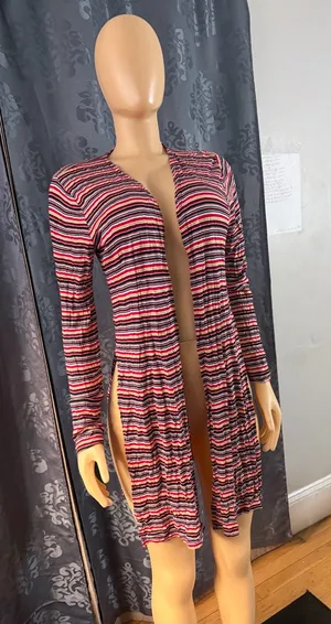 Ambiance Striped Long-Sleeve Open-Front Cardigan - Red & Pink thumbnail 1