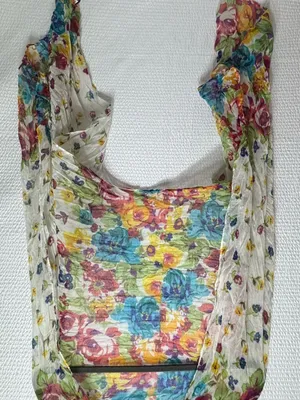 2 chic Floral Lightweight Multicolor Scarf - Blue Yellow Pink Green thumbnail 2