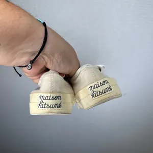 Maison Kitsune Womens Canvas Low Top Sneakers Cream Off White Size 37 EU 6 US thumbnail 4