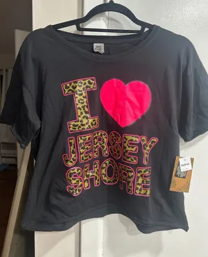 I ❤️ Jersey Shore Y2K Graphic Tee - Black with Hot Pink & Leopard Print NWT thumbnail 1