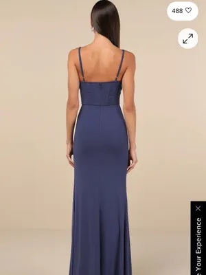 Lulus Flirty Composure Slate Blue Mesh Cowl Bustier Ruched Maxi Dress Small thumbnail 2
