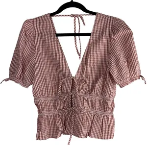 WAYF x Styled by‎ COCO Gingham Seersucker Nina Tie Front Top Coquette NWT S thumbnail 1