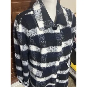 Modcloth Coat Black White Checked Ladylike Lately Wool-Blend Dress Sz L thumbnail 4