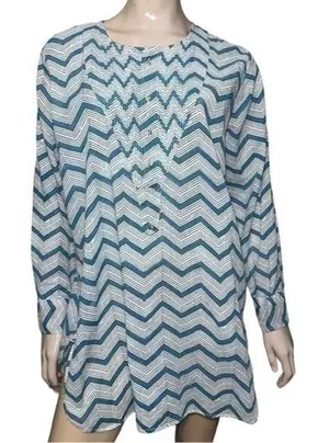 Roberta Roller Rabbit XL Teal Blue White Black Chevron Stripe Henley Cover Up thumbnail 1