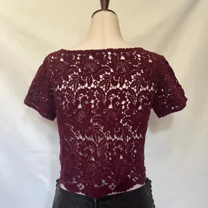 Abercrombie Fitch Y2K Crochet Crop Women Top XS Festival Coquette Boho Burgundy thumbnail 8