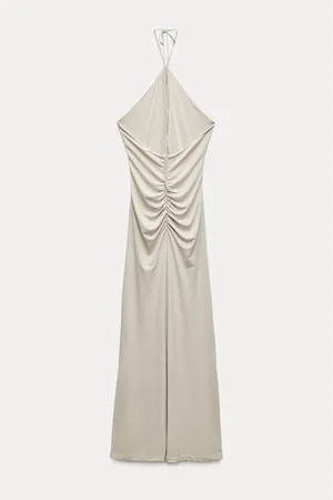Zara dress gown fitted maxi bodycon Gray Halter formal evening wedding thumbnail 9
