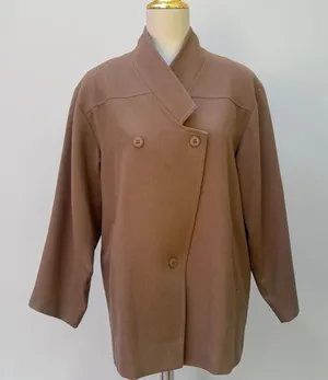VTG Samuel Martin Pure Wool Coat 4 Tan Double Breasted Shawl Collar Flag Line‎ thumbnail 1