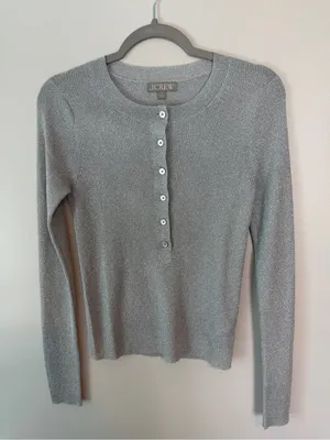 J.Crew Ribbed Henley Sweater Lurex NWT Silver Medium thumbnail 3