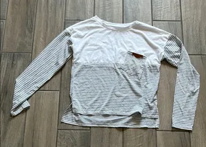 White and Gray Long Sleeve Tee Soft Cotton Blend thumbnail 1