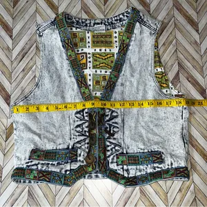 Don't Stop Denim Vest Womens M Blue Acid Wash Southwestern Boho Vtg 90s Artsy‎ thumbnail 10