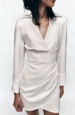 ZARA white dress wedding bridal shower corset mini long sleeve thumbnail 4