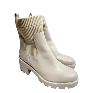 Bar III Cream Ribbed Sock Lug Sole Block Heel Winter Boots Size 11M thumbnail 2