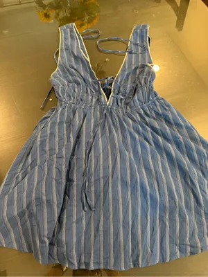 Cotton Candy Blue and White Striped Summer Dress thumbnail 1