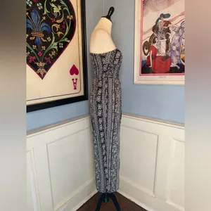Strapless Black and White Geometric Print Wide Leg Jumpsuit Sz M thumbnail 3