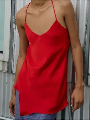 Zara Red Satin Draped Back Cami Tank NWT S thumbnail 1