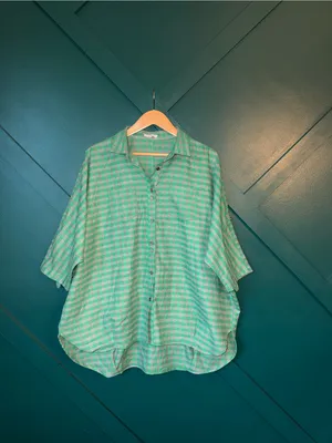 easel Mint Green Gingham Button-Up Tunic Top Relaxed Fit Cottagecore thumbnail 3