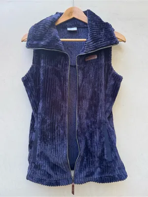 Columbia Fleece Vest Navy Blue Full Zip Hooded Collar Outdoor Hiking Small thumbnail 4