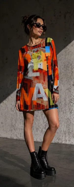 Peppermayo Into The City Long Sleeve Graphic Mesh Mini Dress 12 thumbnail 1