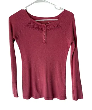 Mossino Supply‎ Co Y2k Pink Thermal Henley Lace Long Slv Shirt Large Bella Swan thumbnail 1
