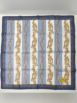 FENDI Logo Vintage Baroque Chain Print Cotton Scarf Handkerchief Bandanna thumbnail 2