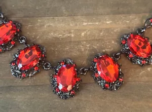 Dark silver tone red gemstone statement necklace thumbnail 3