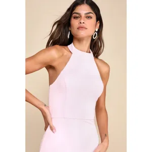 NWT Lulus Majestic Perfection Light Pink Ruffled Halter Maxi Dress Bride Size 2X thumbnail 4