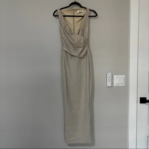 HOUSE OF CB LARIA Ecru Vegan Leather Maxi Dress Size XS thumbnail 2