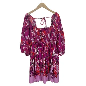 Alexandra Farmer for Anthropologie Smocked Pink Floral Mini Dress Small Petite thumbnail 3