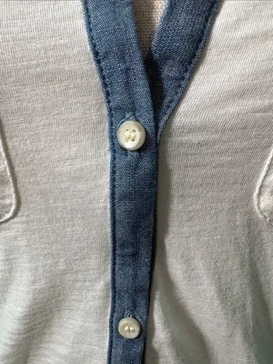 LOFT White Button-Down Shirt with Blue Chambray Trim thumbnail 5