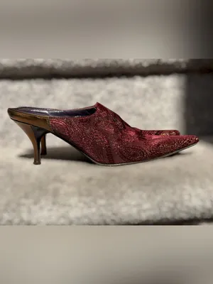 Donald J Pliner Couture Paisley Brocade Pointed Toe Kitten Heel Mules Y2K Glam thumbnail 8