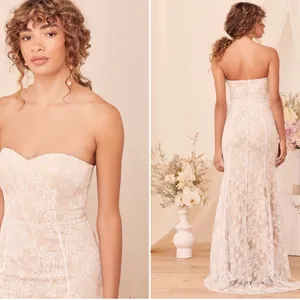 LULU's Sexy Romantic Flowy Eyelash Lace Bridal Shower Elopement Wedding Gown thumbnail 5