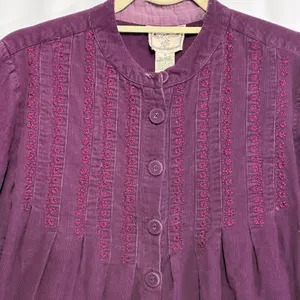 Vtg April Cornell Top Button Up Corduroy Burgundy Purple Embroidered M Cottage thumbnail 2