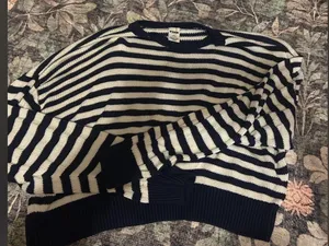 PINK Victoria's Secret Navy and White Striped Crewneck Sweater thumbnail 1