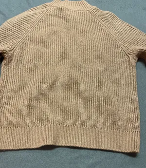 J.Crew Rib-Knit Mockneck Sweater Size M Tan Cotton Blend Button Shoulder thumbnail 6