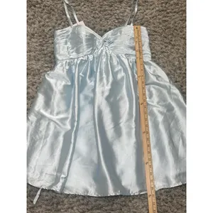 NWT Womens Baby Blue Satin Mini Dress Lace Up Corset Back Spaghetti Strap⁠ 8 thumbnail 8