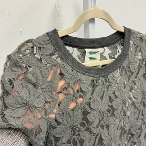 Anthropologie Grey Floral Lace‎ Short Sleeve Tunic Dress Top Medium Sheer Summer thumbnail 5