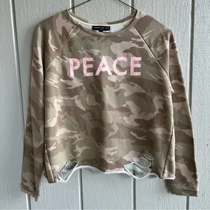 Generation Love Karly Camouflage Peace Cotton‎ Pullover Sweatshirt Green Camo S thumbnail 1