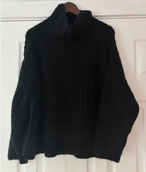 Free‎ People My Only Sunshine Cowl Neck Sweater Black Wool Alpaca Blend Small thumbnail 1