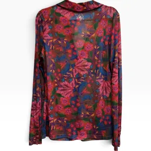 Natural Life Carina Mesh Top XL Floral Long Sleeve Ruched Button Blouse NEW‎ thumbnail 3