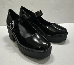 Gianni Bini Mary Jane‎ Platform Heel Shoes Womens 8.5 Shiny Black Block Lug Sole Y2K thumbnail 1