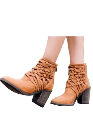 Free People Women's Carrera Leather Tan Strappy Zip Ankle Boots $198 EU 38 US 8 thumbnail 3