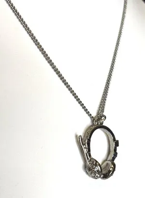 HEADPHONES pendant silver Necklace With Rhinestone-Accented Pendant On Fine Chai thumbnail 1