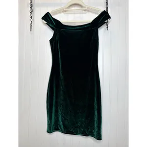 Urban Outfitters Velour Emerald Green Mini Drees Stretchy Quiet Luxury Soft Sz M thumbnail 3