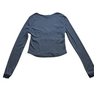 Intimately Free People Blue Ribbed Lace Trim Rosette Square Neck Cropped Top M thumbnail 3