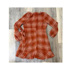 Altar'd State Rust Plaid Wrap Dress Long Sleeve Tie Waist Ruffle L thumbnail 3