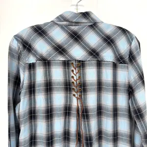 Democracy Plaid Flannel Dress Womens S Blue Distressed Hem Coastal Cowgirl Boho thumbnail 8