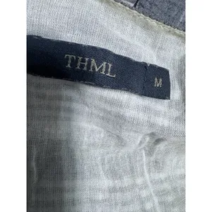 THML Womens Striped Boho Embroidered Pom Pom Trim Shift Dress Grey Blue TM3130 M thumbnail 6